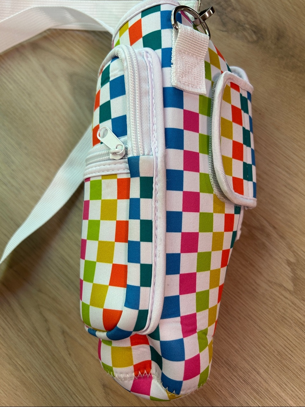 Water Bottle Cup Sleeve With Pouch Crossbody Water Bottle Holder- White Strap - Picture 10 of 16